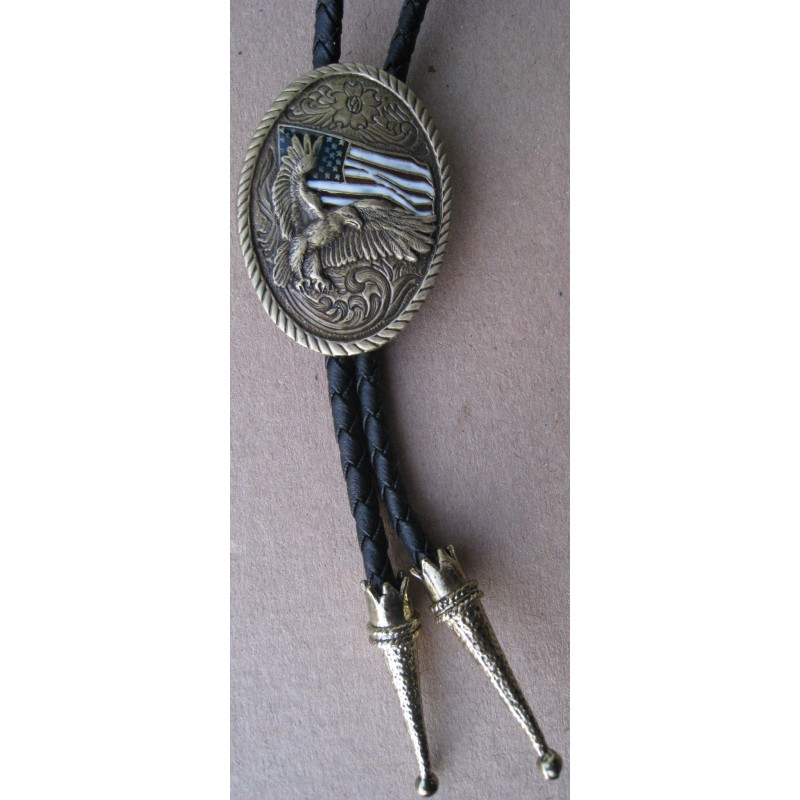 Bolotie (cravate Western) Avec Aigle - Lacet Noir Cuir/métal, Longueur ~45 Cm, Neuf Avec étiquettes