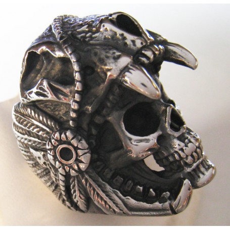 BAGUE INOX SKULL CHEF INDIEN