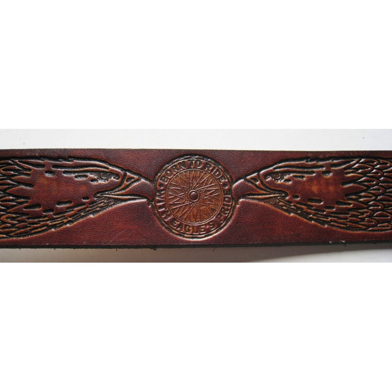 Ceinture Homme Cuir Marron Motif Aigle Western - Taille 44 Pouces, Boucle Ajustable