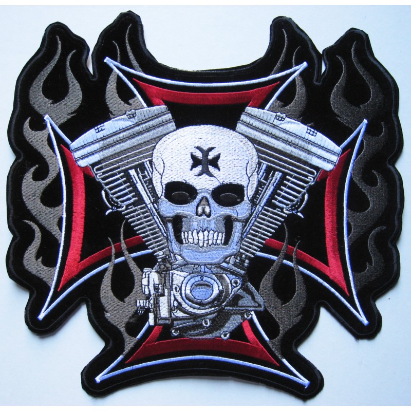 PATCH DOSSARD SKULL IRON CROSS BIKER