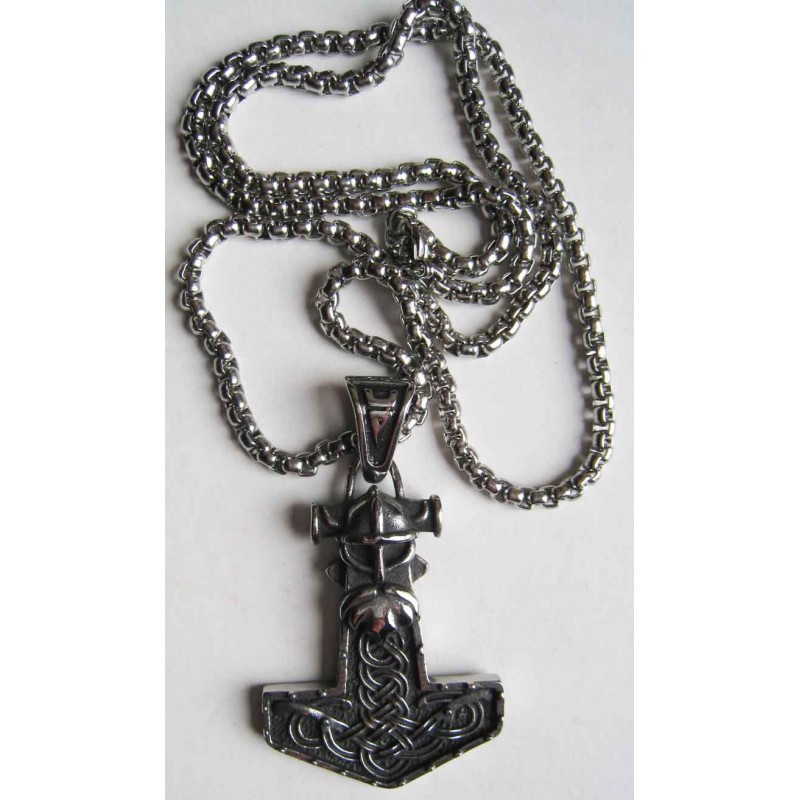 Collier Pendentif Marteau Celtique – Métal Argenté – Fantaisie Unisexe