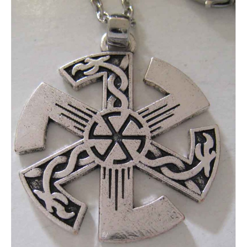 Collier Slave Pendentif Soleil Roue Kolovrat – Argent, Cordon Ajustable, Amulette Nordique