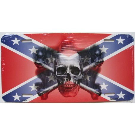 PLAQUE AUTO USA REBEL SKULL